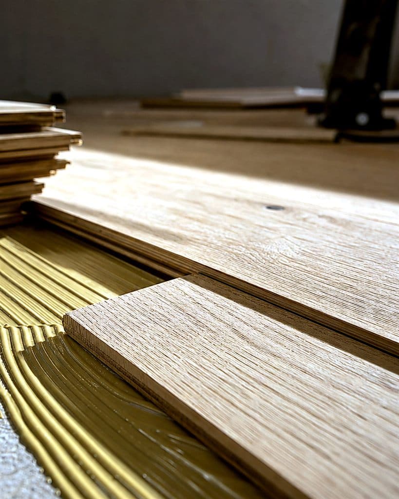 White oak close-up during nail-down installation
